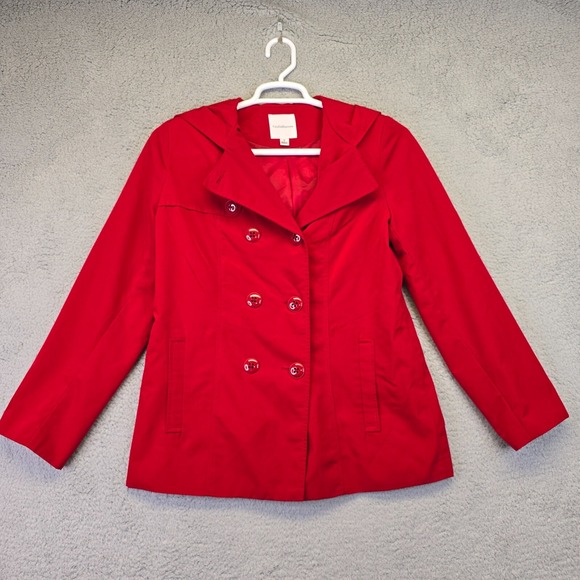 croft & barrow Jackets & Blazers - Croft Barrow Jacket Women M Red Double Breasted Softshell Peacoat Preppy Coastal